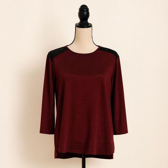 Architect Maroon Blouse with Black Lace Detail | Size MP - Picture 1 of 4